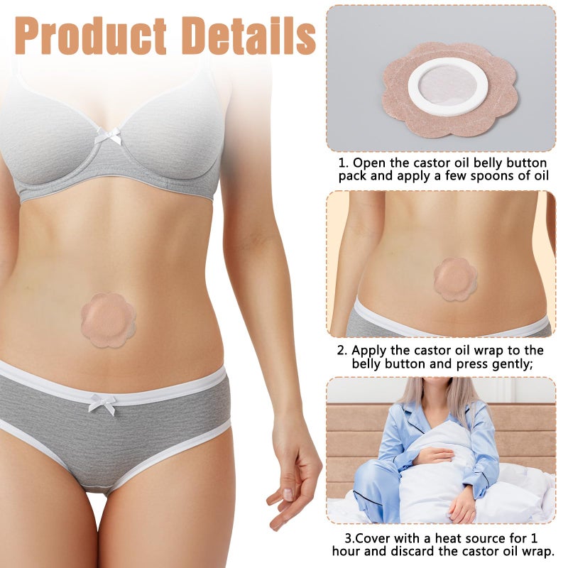 Guduling 60 Pcs Disposable Castor Oil Patches,Flower-Shaped Castor Oil Navel Patch,Self-Adhesive & Waterproof Belly Button Patches for Abdominal Wellness & Relaxation - Image 3